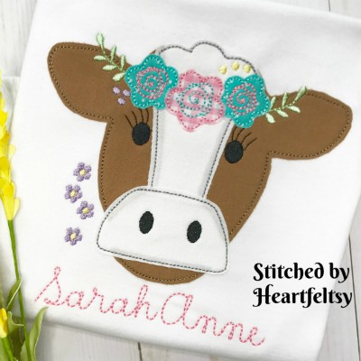 cow flower headband applique